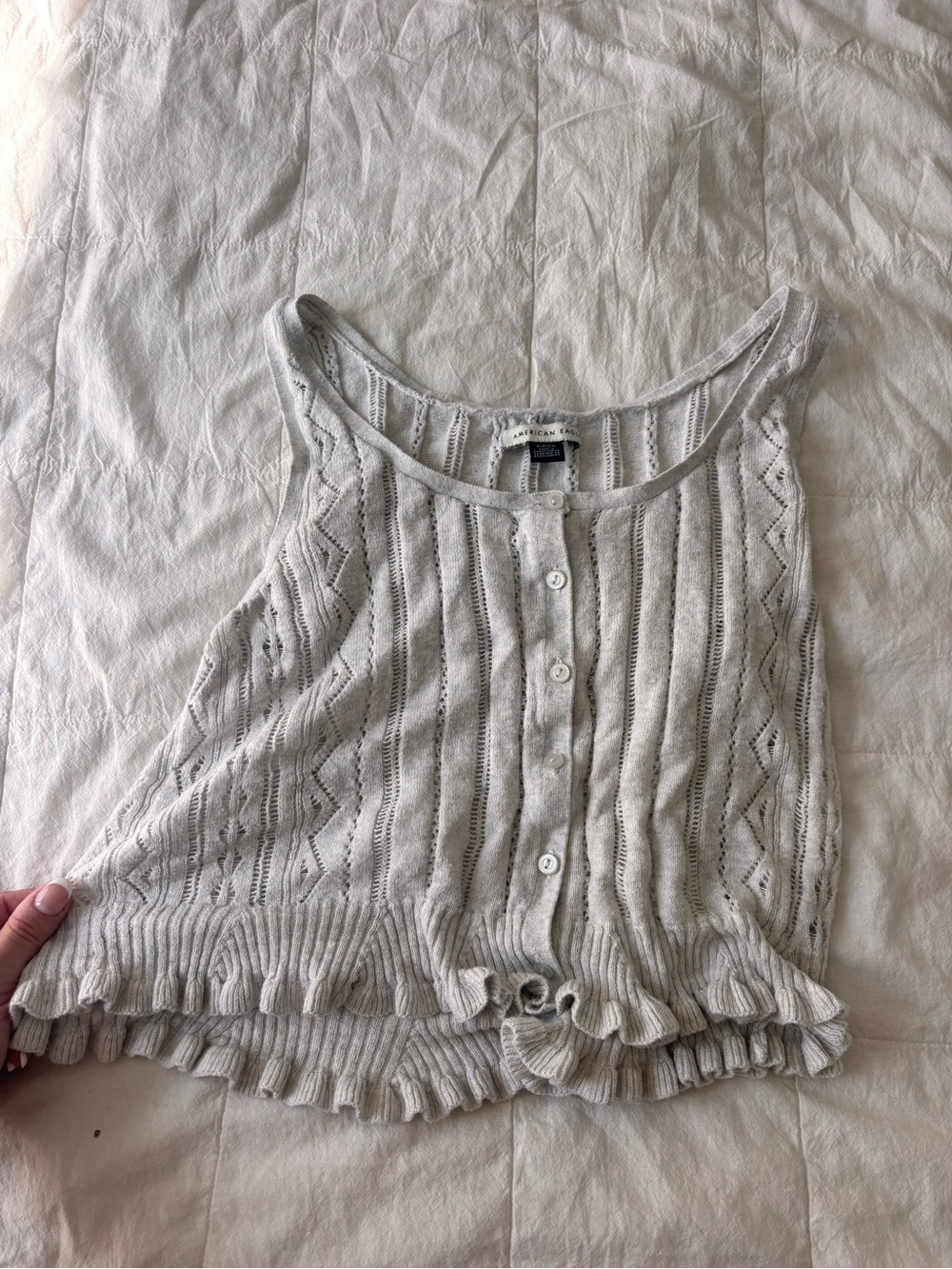 Beige Knit Button-Front Ruffle Hem Camisole